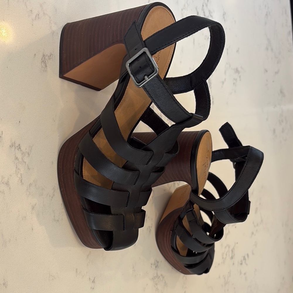 Crown Vintage Black Platform Sandals with Gladiator Straps
